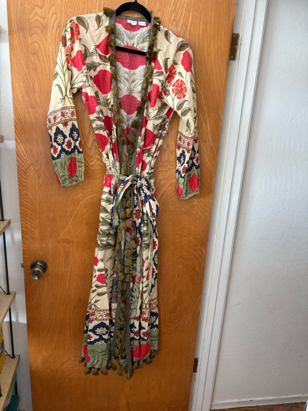 Rhode Resort Boho Floral Tassel Duster in Cream and Red M - Picture 2 of 11